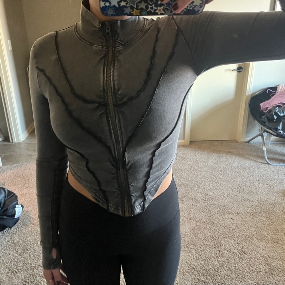 Urban Outfitters Cropped Corset Zip up | Size Small | Charcoal Grey